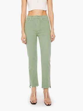 MOTHER High Waisted Rider Ankle Step Fray in a Beautiful Green Colour